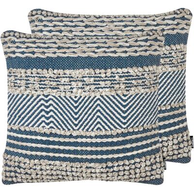 BELIANI Dekokissen 2er Set Beige Und Blau 45 X 45 Cm Baumwolle Quadratisch Mit Reißverschluss Geometrisches Muster Handgewebt Zierkissen Boho BELIANI Dekokissen 2er Set Beige Und Blau 45 X 45 Cm Baumwolle Quadratisch Mit Reißverschluss Geometrisches Muster Handgewebt Zierkissen Boho