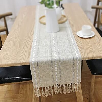 JUTE Vintage-tischläufer Mit Quasten, Tischdecke Für Hochzeiten/familienfeste, Dekorativer Stoff, Handgewebtes Tischset Aus Baumwolle Und Leinen, Landhausstil, 33 X 183 Cm, Gelbes Kreuz. JUTE Vintage-tischläufer Mit Quasten, Tischdecke Für Hochzeiten/familienfeste, Dekorativer Stoff, Handgewebtes Tischset Aus Baumwolle Und Leinen, Landhausstil, 33 X 183 Cm, Gelbes Kreuz.