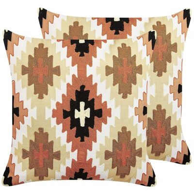 BELIANI Dekokissen 2er Set Serampore Baumwolle 50 X 50 Cm Bunt Geometrisches Muster BELIANI Dekokissen 2er Set Serampore Baumwolle 50 X 50 Cm Bunt Geometrisches Muster