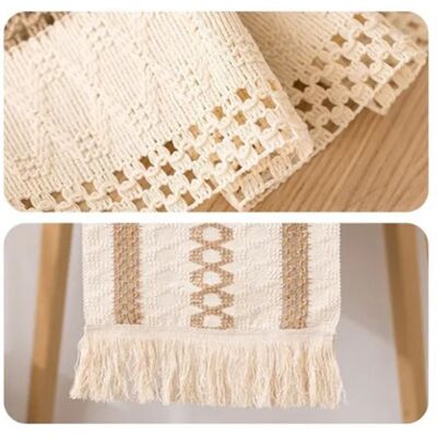 JUTE Tischläufer, Patchwork Aus Baumwolle Und Leinen Mit Quasten, Langer Stoffstreifen Für Partys, Hochzeiten Und Bankette, Zweifarbig, Bettläufer, 30 X 180 Cm, Bestehend Aus Drei Dünnen Hanfseilen. JUTE Tischläufer, Patchwork Aus Baumwolle Und Leinen Mit Quasten, Langer Stoffstreifen Für Partys, Hochzeiten Und Bankette, Zweifarbig, Bettläufer, 30 X 180 Cm, Bestehend Aus Drei Dünnen Hanfseilen.