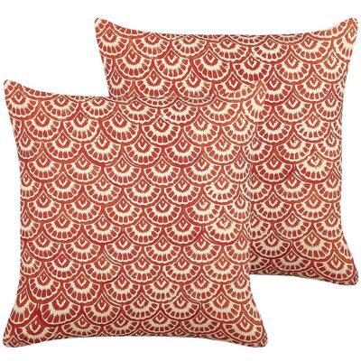 Beliani Baumwollkissen Rötlich Creme Geometrisches Muster - Dekor Accessoires Beliani Baumwollkissen Rötlich Creme Geometrisches Muster - Dekor Accessoires