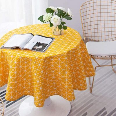 GROOFOO Runde Tischdecke Aus Baumwolle Und Leinen, Köpergewebe, Schlichter Nordischer Stil, Frisch, Strapazierfähig, Wiederverwendbar, Knitterfrei, Dekoration Für Küche, Esszimmer, Tisch (gelb, Durchmesser 15 GROOFOO Runde Tischdecke Aus Baumwolle Und Leinen, Köpergewebe, Schlichter Nordischer Stil, Frisch, Strapazierfähig, Wiederverwendbar, Knitterfrei, Dekoration Für Küche, Esszimmer, Tisch (gelb, Durchmesser 15