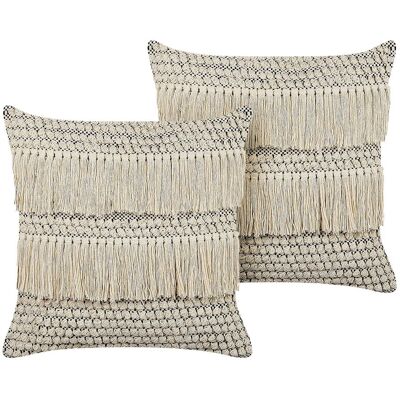 BELIANI Dekokissen 2er Set Iresine Baumwolle 45 X 45 Cm Beige Geometrisches Muster BELIANI Dekokissen 2er Set Iresine Baumwolle 45 X 45 Cm Beige Geometrisches Muster