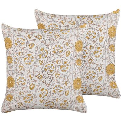Beliani Baumwollkissen - Blumenmuster - 45x45 cm - Set von 2 Beliani Baumwollkissen - Blumenmuster - 45x45 cm - Set von 2