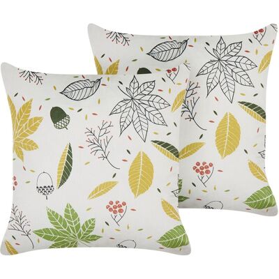 Beliani Set aus 2 Samtkissen - Boho Blattmuster - 45x45 cm Beliani Set aus 2 Samtkissen - Boho Blattmuster - 45x45 cm