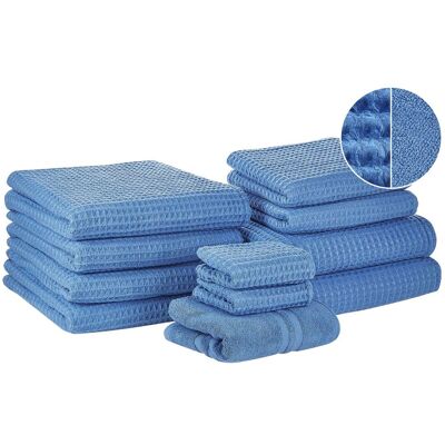 Beliani Set mit 11 blauen Baumwollhandtüchern - Gäste, Handtücher, Bad & Matte Beliani Set mit 11 blauen Baumwollhandtüchern - Gäste, Handtücher, Bad & Matte