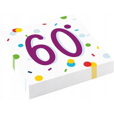 Amscan Konfetti-servietten Zum 60. Geburtstag, 33x33 Cm, 20 Stück. Amscan Konfetti-servietten Zum 60. Geburtstag, 33x33 Cm, 20 Stück.