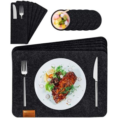 Minkurow Waschbares Filz-tischset Anthrazit – 6 Waschbare Tischsets + 6 Glasuntersetzer + 6 Bestecktaschen – Hitzebeständige, Rutschfeste Filz-tischsets, Schwarze Tischsets Minkurow Waschbares Filz-tischset Anthrazit – 6 Waschbare Tischsets + 6 Glasuntersetzer + 6 Bestecktaschen – Hitzebeständige, Rutschfeste Filz-tischsets, Schwarze Tischsets