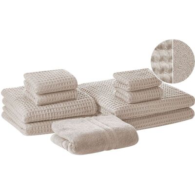 Beliani Set aus 9 Baumwollhandtüchern Beige - Gäste & Badetücher & Matte Beliani Set aus 9 Baumwollhandtüchern Beige - Gäste & Badetücher & Matte