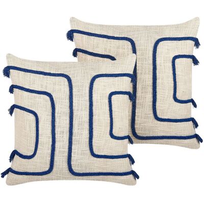 BELIANI Dekokissen 2er Set Pleione Baumwolle 45 X 45 Cm Marineblau Geometrisches Muster BELIANI Dekokissen 2er Set Pleione Baumwolle 45 X 45 Cm Marineblau Geometrisches Muster