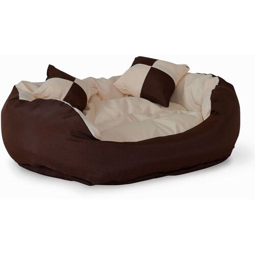 Lionto - 4-in-1 Hundebett, Hundekissen, Hundekörbchen mit Wendekissen, braun/beige, Größe s - beige