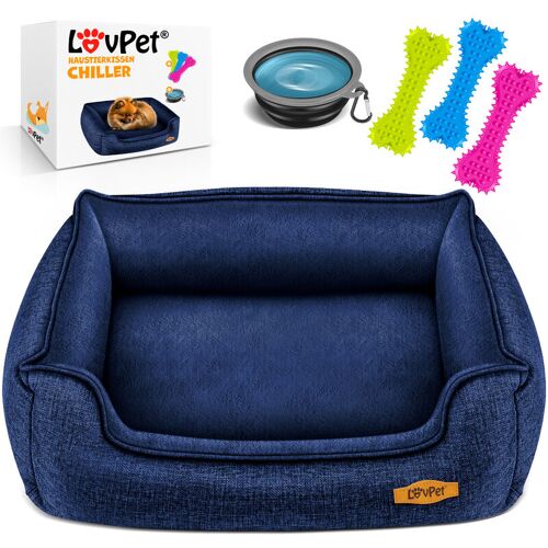 LovPet® Hundebett Hundekissen Hundekorb Chiller Inkl. Napf + 3X Kauknochen Hundesofa Kissen für Kleine Mittelgroße & Große Hunde Bezug abnehmbar