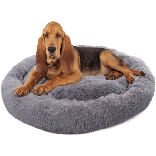 Paco Home - Hundebett Katzenbett Flauschig Hundekissen Hundesofa Hundedecke Hundekörbchen Grau, Ø100 cm