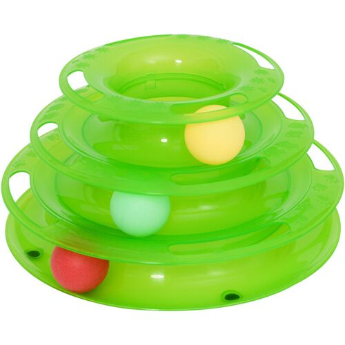 Pawhut - Katzen Spielturm Spielzeug Kugelbahn Kreisel mit 3 Bällen 3 Etagen Grün L25 x B16 x H13cm - Grün