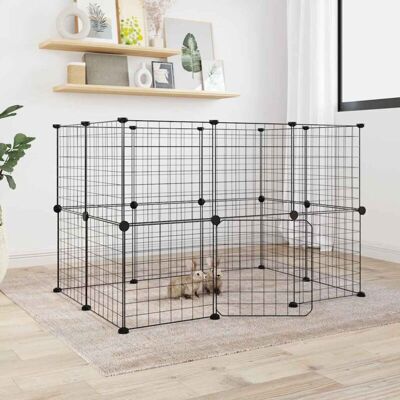 vidaXL Schwarzer Stahl 20-Panel Haustierkäfig mit Tür - Kleintierkäfig vidaXL Schwarzer Stahl 20-Panel Haustierkäfig mit Tür - Kleintierkäfig