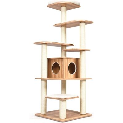 Costway - 175cm Katzenbaum Abnehmbare&waschbare Matte,6-stufiger Katzenkratzbaum Holz, Kratzbaum Spielhaus Mit Hoehle Und 5 Matten, Katzenmoebel Kletterbaum Katzenhaus Costway - 175cm Katzenbaum Abnehmbare&waschbare Matte,6-stufiger Katzenkratzbaum Holz, Kratzbaum Spielhaus Mit Hoehle Und 5 Matten, Katzenmoebel Kletterbaum Katzenhaus
