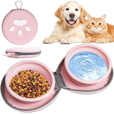 OEM Faltbarer, Rosafarbener Doppelnapf Für Haustiere (2 X 450 Ml) Mit Aufbewahrungstasche – Reisenapf Für Wasser Und Futter, Für Hunde Und Katzen OEM Faltbarer, Rosafarbener Doppelnapf Für Haustiere (2 X 450 Ml) Mit Aufbewahrungstasche – Reisenapf Für Wasser Und Futter, Für Hunde Und Katzen