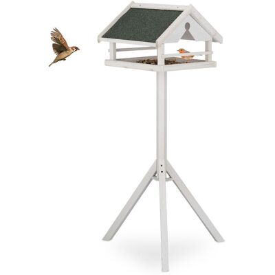 Vogelfutterhaus Mit Ständer, Wetterfestes Dach, Holz Vogelhaus, Hbt: 120x62x55 Cm, Futterhaus Wildvögel, Weiß - Relaxdays Vogelfutterhaus Mit Ständer, Wetterfestes Dach, Holz Vogelhaus, Hbt: 120x62x55 Cm, Futterhaus Wildvögel, Weiß - Relaxdays