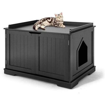 Costway Katzenhaus Katzenhpehle mit Bett, Geschlossene Katzentoilette Mit Eingang, Haustierbox Haustierkiste Aus Holzstruktur, Grosses Katzenklo Katzenschrank Für Katzen Hunde Haustier Schwarz Costway Katzenhaus Katzenhpehle mit Bett, Geschlossene Katzentoilette Mit Eingang, Haustierbox Haustierkiste Aus Holzstruktur, Grosses Katzenklo Katzenschrank Für Katzen Hunde Haustier Schwarz