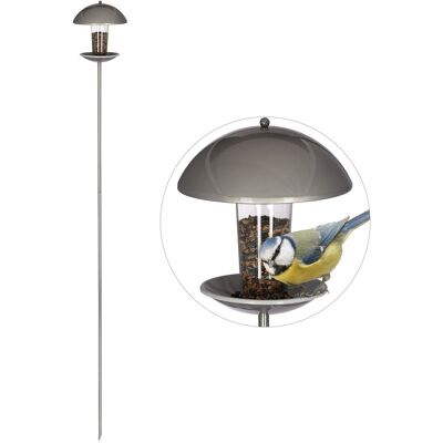 Relaxdays Vogelfutterspender, Futterhäuschen Für Vögel, Aufhängen O. Stecken, Garten & Balkon, Mit Stab H: 172cm, Silber Relaxdays Vogelfutterspender, Futterhäuschen Für Vögel, Aufhängen O. Stecken, Garten & Balkon, Mit Stab H: 172cm, Silber