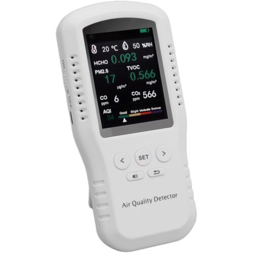 EJ.LIFE Tragbares Luftqualitätsmessgerät, Innenraum-Luftmessgerät HCHO PM2.5 LCD 3,2 Zoll für HCHO TVOC CO CO2-Detektor, tragbarer Luftgasdetektor für Büro,