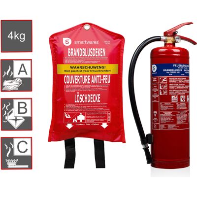 Smartwares - Set: Pulverfeuerlöscher, Brandklassen A, B, C, 4kg, Löschdecke 100 X 100cm Smartwares - Set: Pulverfeuerlöscher, Brandklassen A, B, C, 4kg, Löschdecke 100 X 100cm