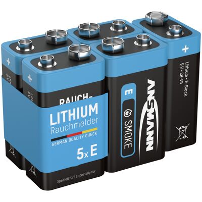 Rauchmelder Extrem Lithium Batterie 9v E-block, 5 Stück - Ansmann Rauchmelder Extrem Lithium Batterie 9v E-block, 5 Stück - Ansmann