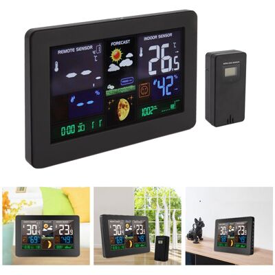 JUTE Farbige Wetteruhr, Wettervorhersageuhr, Elektronische Lcd-uhr Mit Anzeige Von Innen- Und Außentemperatur Sowie Luftfeuchtigkeit Per Funk, Europäischer Standard 100–240 V JUTE Farbige Wetteruhr, Wettervorhersageuhr, Elektronische Lcd-uhr Mit Anzeige Von Innen- Und Außentemperatur Sowie Luftfeuchtigkeit Per Funk, Europäischer Standard 100–240 V