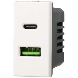 Ettroit - Lademodul mit zwei Anschlussbuchse usb Type-A + Type-C Bticino Axolute kompatibler 5Vdc 3.1A weiße farbe AB3002 - Weiß