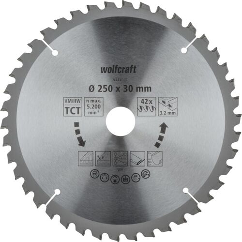 Wolfcraft - i Tischkreissägeblatt hm, Serie lila neu i 6583000 i ø 250 mm, 42 Zähne, feine, saubere SchnitteI Sägeblatt i Kreissägeblatt