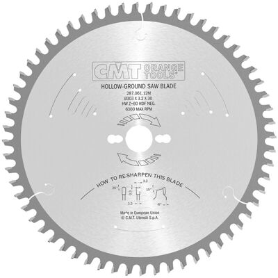 CMT 287.061.12M Kreissägeblatt - 60 Zähne HDF Schneiden CMT 287.061.12M Kreissägeblatt - 60 Zähne HDF Schneiden