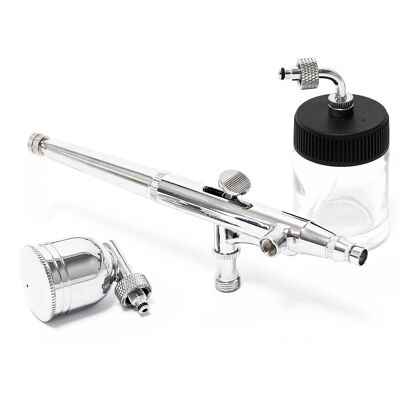 Wiltec Airbrush Pistole Typ 134 Mit Double Action Funktion, Düse Ø 0,3 Mm, 2 Farbbecher, Pipette, Adapter Für Modellbau, Nailart Usw. Wiltec Airbrush Pistole Typ 134 Mit Double Action Funktion, Düse Ø 0,3 Mm, 2 Farbbecher, Pipette, Adapter Für Modellbau, Nailart Usw.