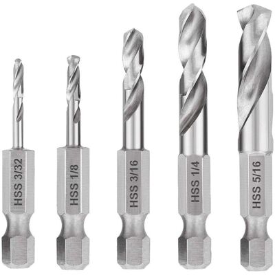ENLENK Satz Von 5 Hss-m2-schnellwechsel-sechskantschaft-metallbohrern, 3/32, 1/8, 3/16, 1/4, 5/16 Zoll, Mit Sechskantschaft, Hss-winkelbohrer ENLENK Satz Von 5 Hss-m2-schnellwechsel-sechskantschaft-metallbohrern, 3/32, 1/8, 3/16, 1/4, 5/16 Zoll, Mit Sechskantschaft, Hss-winkelbohrer