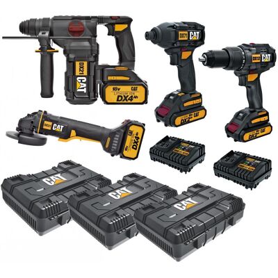Cat - Kit Dx21 +dx12 +dx71 +dx31b +3 Koffer +4 Batterien Erpillar Elektrowerkzeuge Cat - Kit Dx21 +dx12 +dx71 +dx31b +3 Koffer +4 Batterien Erpillar Elektrowerkzeuge