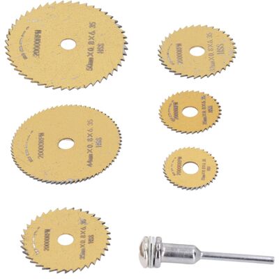 HEAT 7-teiliges Hss-sägeblatt-set, Ultradünn, Schnell Schneidend, Mini-handkreissägeblatt Mit Stange Für Holz Und Pvc HEAT 7-teiliges Hss-sägeblatt-set, Ultradünn, Schnell Schneidend, Mini-handkreissägeblatt Mit Stange Für Holz Und Pvc