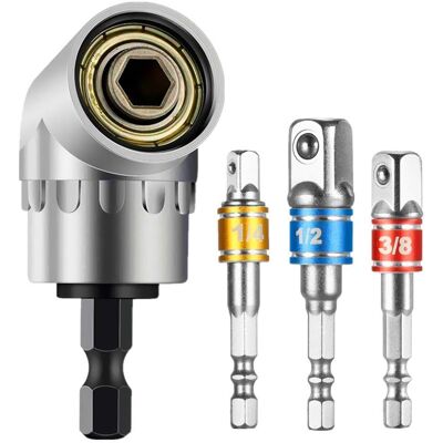 ATFOLIX 1 Rechtwinkliger Bohrer Und 3 Steckschlüsseladapter (1/2", 3/8", 1/4"), 105°-magnet-schnellwechsel-winkelschraubendreher-set, Zubehör Für Elektrische Bohrmaschinen ATFOLIX 1 Rechtwinkliger Bohrer Und 3 Steckschlüsseladapter (1/2", 3/8", 1/4"), 105°-magnet-schnellwechsel-winkelschraubendreher-set, Zubehör Für Elektrische Bohrmaschinen