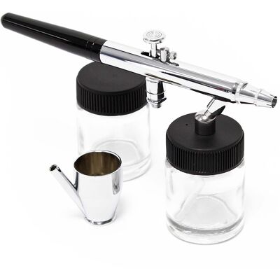 Wiltec - Airbrush Pistole Typ 128 Mit Double Action Funktion, Nadel Und Düse Ø 0,35 Mm, 3 Farbbecher, Adapter Und Schlauch, Für Modellbau, Nailart Usw. Wiltec - Airbrush Pistole Typ 128 Mit Double Action Funktion, Nadel Und Düse Ø 0,35 Mm, 3 Farbbecher, Adapter Und Schlauch, Für Modellbau, Nailart Usw.