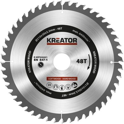 KREATOR 210mm Kreissägeblatt - 48Z, 30mm Achse, Stahllegierung KREATOR 210mm Kreissägeblatt - 48Z, 30mm Achse, Stahllegierung