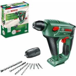 Bosch Akku Bohrhammer Uneo Maxx (ohne Akku, 18 Volt System, mit Rundschaftadapter, 8tlg. Bohrer- und Bit-Set, BohrØ in Beton 10 mm)