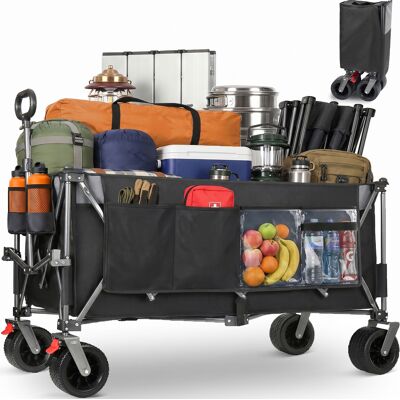 KELLANY Xxxl Bollerwagen Faltbar 300l 250kg Belastbar, 130cm Verlängerter Faltbollerwagen Mit Extra Breite 17x10 Cm All-terrain-räder Handwagen, Patentiert 4-wege-sofortaufbau Transportwagen, Schwarz KELLANY Xxxl Bollerwagen Faltbar 300l 250kg Belastbar, 130cm Verlängerter Faltbollerwagen Mit Extra Breite 17x10 Cm All-terrain-räder Handwagen, Patentiert 4-wege-sofortaufbau Transportwagen, Schwarz