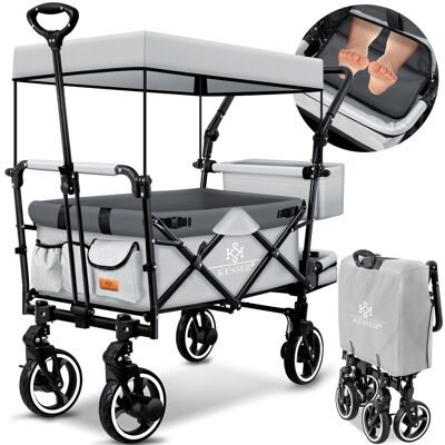 Bollerwagen Faltbar Gts-9100 Mit Dach Handwagen Transportwagen Klappbar Inkl. 2x 3-punkt Gurtsystem 360° Vollgummi-reifen Grau - Kesser Bollerwagen Faltbar Gts-9100 Mit Dach Handwagen Transportwagen Klappbar Inkl. 2x 3-punkt Gurtsystem 360° Vollgummi-reifen Grau - Kesser