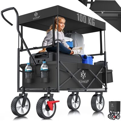 Bollerwagen Faltbar Mit Dach Handwagen Transportkarre Gerätewagen Inkl. 2 Netztaschen Und Einer Außentasche Klappbar Vollgummi-reifen Schwarz - Kesser Bollerwagen Faltbar Mit Dach Handwagen Transportkarre Gerätewagen Inkl. 2 Netztaschen Und Einer Außentasche Klappbar Vollgummi-reifen Schwarz - Kesser
