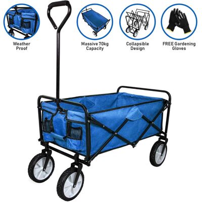 Monster-shop - Faltbarer Gartenwagen Transportwagen Bollerwagen Handwagen Rollenwagen Gerätewagen Strandwagen Bis Zu 70kg Belastbar Blau Monster-shop - Faltbarer Gartenwagen Transportwagen Bollerwagen Handwagen Rollenwagen Gerätewagen Strandwagen Bis Zu 70kg Belastbar Blau