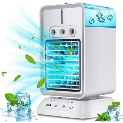 TEHTUY Leises, Tragbares 3-in-1-klimagerät – Ventilator, Luftbefeuchter, Luftkühler – 300-ml-wassertank, 3 Geschwindigkeitsstufen, 70°-oszillation TEHTUY Leises, Tragbares 3-in-1-klimagerät – Ventilator, Luftbefeuchter, Luftkühler – 300-ml-wassertank, 3 Geschwindigkeitsstufen, 70°-oszillation