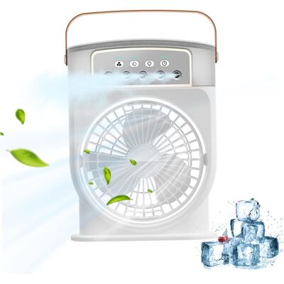 IOOMVOL Tragbarer Luftkühler, Verdunstungsventilator Mit 3 Ventilatoren, Mini-tischventilator Mit Sprühfunktion Und Nachtlicht, Weiß IOOMVOL Tragbarer Luftkühler, Verdunstungsventilator Mit 3 Ventilatoren, Mini-tischventilator Mit Sprühfunktion Und Nachtlicht, Weiß