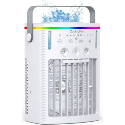 4-in-1 Tragbare Klimaanlage, Mini-ventilator Mit 1000-ml-wassertank, 2/4/6-stunden-timer, 3 Nebeldüsen, 7 Nachtlichtern, Usb-aufladbar Fürs Büro – Kzq 4-in-1 Tragbare Klimaanlage, Mini-ventilator Mit 1000-ml-wassertank, 2/4/6-stunden-timer, 3 Nebeldüsen, 7 Nachtlichtern, Usb-aufladbar Fürs Büro – Kzq
