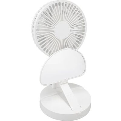HEAT Usb-tischventilator, Faltbar, Wiederaufladbar, Mit Kosmetikspiegelfunktion, Silikonboden, 3 Geschwindigkeitsstufen, Weiß, Mini-ventilator HEAT Usb-tischventilator, Faltbar, Wiederaufladbar, Mit Kosmetikspiegelfunktion, Silikonboden, 3 Geschwindigkeitsstufen, Weiß, Mini-ventilator