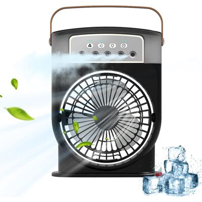 IOOMVOL Tragbarer Luftkühler, Verdunstungsventilator Mit 3 Ventilatoren, Mini-tischventilator Mit Sprühfunktion Und Nachtlicht, Schwarz IOOMVOL Tragbarer Luftkühler, Verdunstungsventilator Mit 3 Ventilatoren, Mini-tischventilator Mit Sprühfunktion Und Nachtlicht, Schwarz