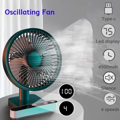 OEM Leiser, Oszillierender Ventilator – Tragbarer Usb-tischventilator Mit 4000-mah-akku, 4 Geschwindigkeitsstufen, 180°-oszillation, Grün OEM Leiser, Oszillierender Ventilator – Tragbarer Usb-tischventilator Mit 4000-mah-akku, 4 Geschwindigkeitsstufen, 180°-oszillation, Grün