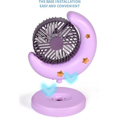 HEAT Tragbarer 2-stufiger Tischventilator, Usb-aufladbar, Mondförmig, Lila. HEAT Tragbarer 2-stufiger Tischventilator, Usb-aufladbar, Mondförmig, Lila.